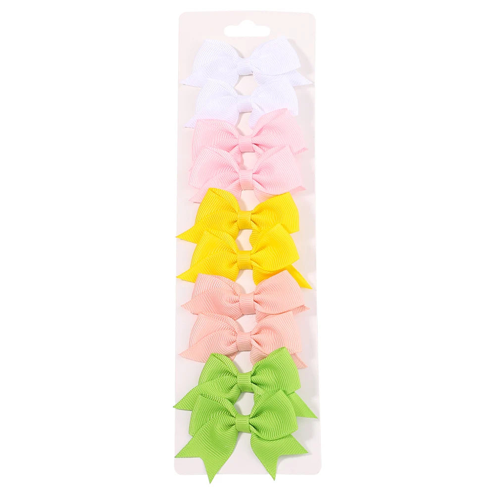 10Pcs/Set New Cute Solid Ribbon Bowknot Hair Clips for Baby Girls Handmade Bows Hairpin detail view