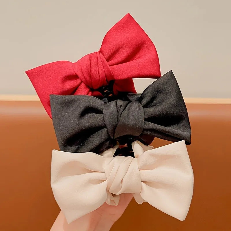3Pcs Smooth Satin Bow Grip Clip Large Firm Disc Hair Accessories for Women Daily Comm alternate view