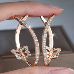 Elegant Female White Stone Skeleton Butterfly Hoop Earrings Trendy Fashion Rose Gold Color Wedding J