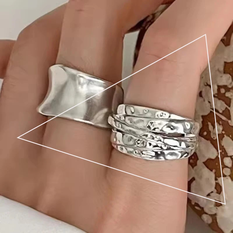 VENTFILLE 925 Sterling Silver Trend Arched Wide Ring For Female Geometry Punk Design lifestyle view