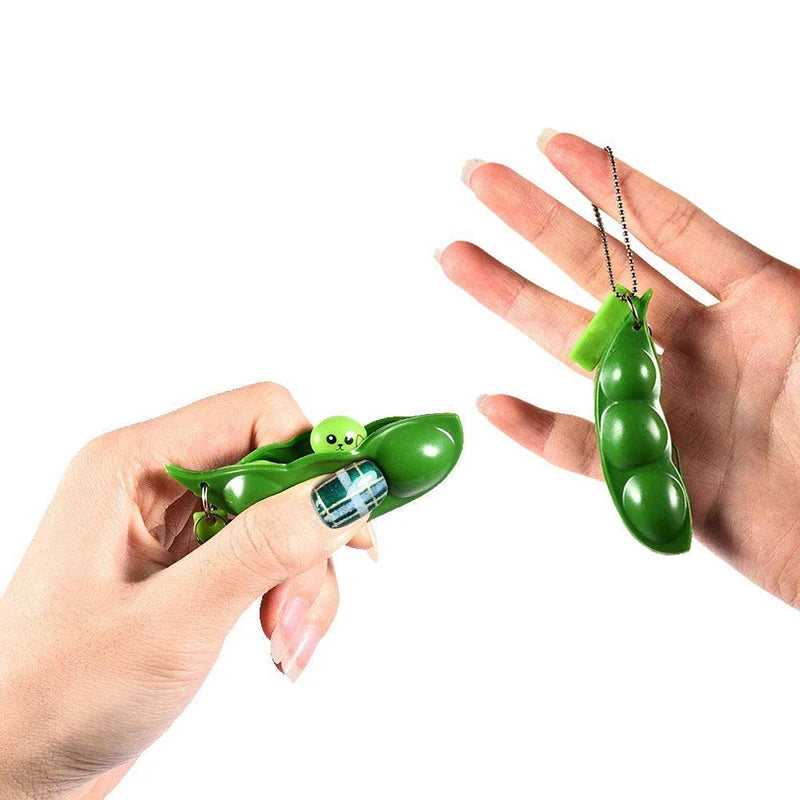 2Pcs Peapod Fidget Toy Squeeze A Bean Edamame Pea Keychain Keyring Extrusion Soybean alternate view