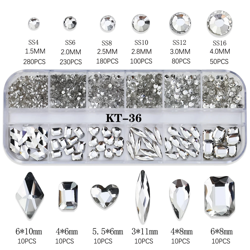 12Grids Pink Mixed Nail Rhinestones Luxury Nail Charms Glitter Crystal Jewelry Gems Na close-up view