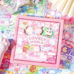100 Pieces Kawaii Decorative Sticker Set | Cute Cartoon Glitter Stickers for DIY Scrapbo detail view