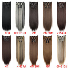 Synthetic 24 Inch Clip In Hair Extensions | Long Straight Blonde Black Heat Resistant Da detail view