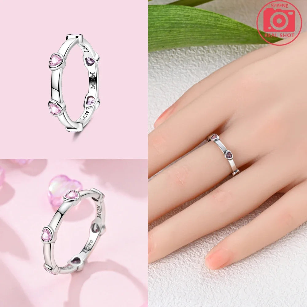 Original Romantic Heart-shaped White Zircon Shell Bowknot Rings 925 Sterling Silver additional angle