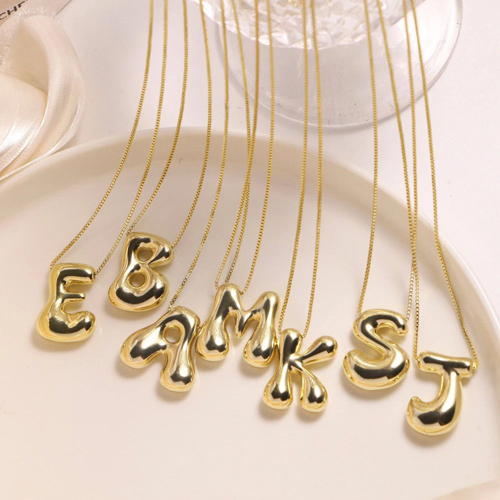 Golden Initial Necklace | Chunky Bubble Letter Pendant for Women detail view