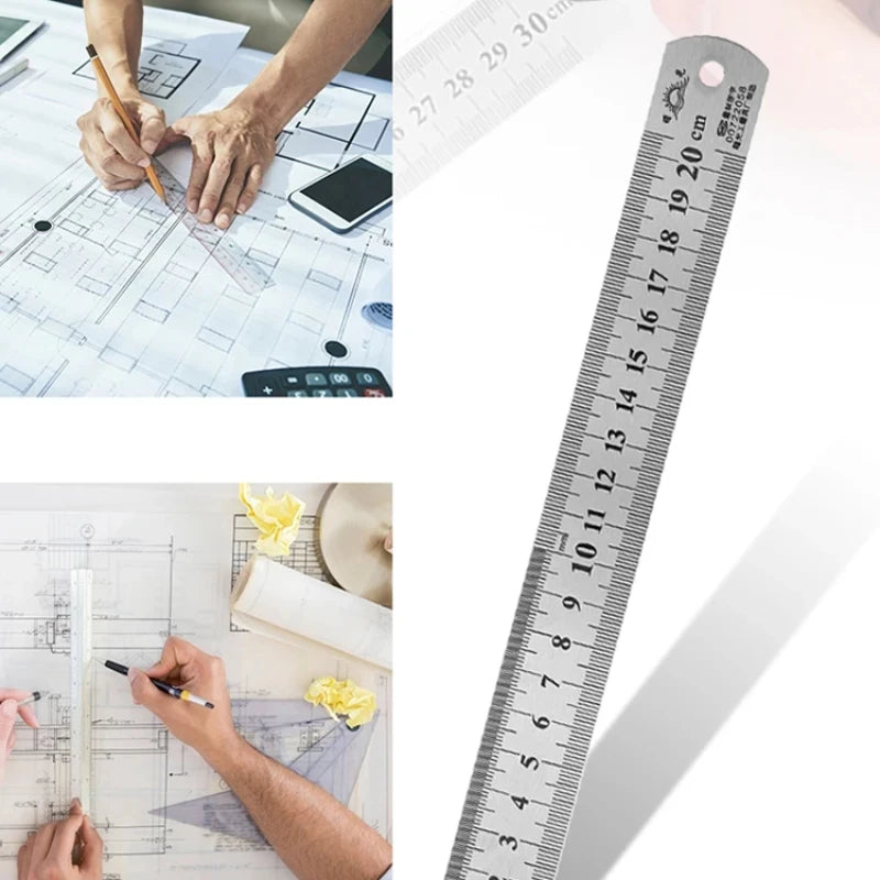 Metal Straight Ruler Stainless Steel Ruler Stationery Drafting Supplies Hand Tools Precision Double