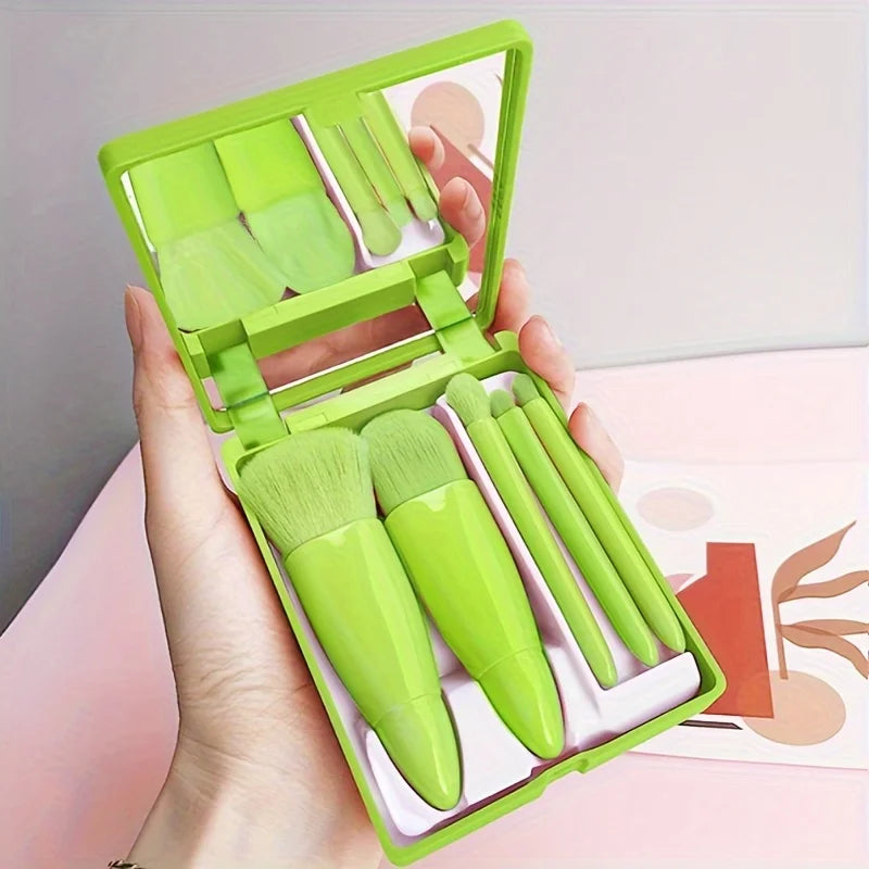5Pcs Portable Makeup Brush Set With Mirror - Foldable Travel Kit ，Mini Makeup Brush S alternate view