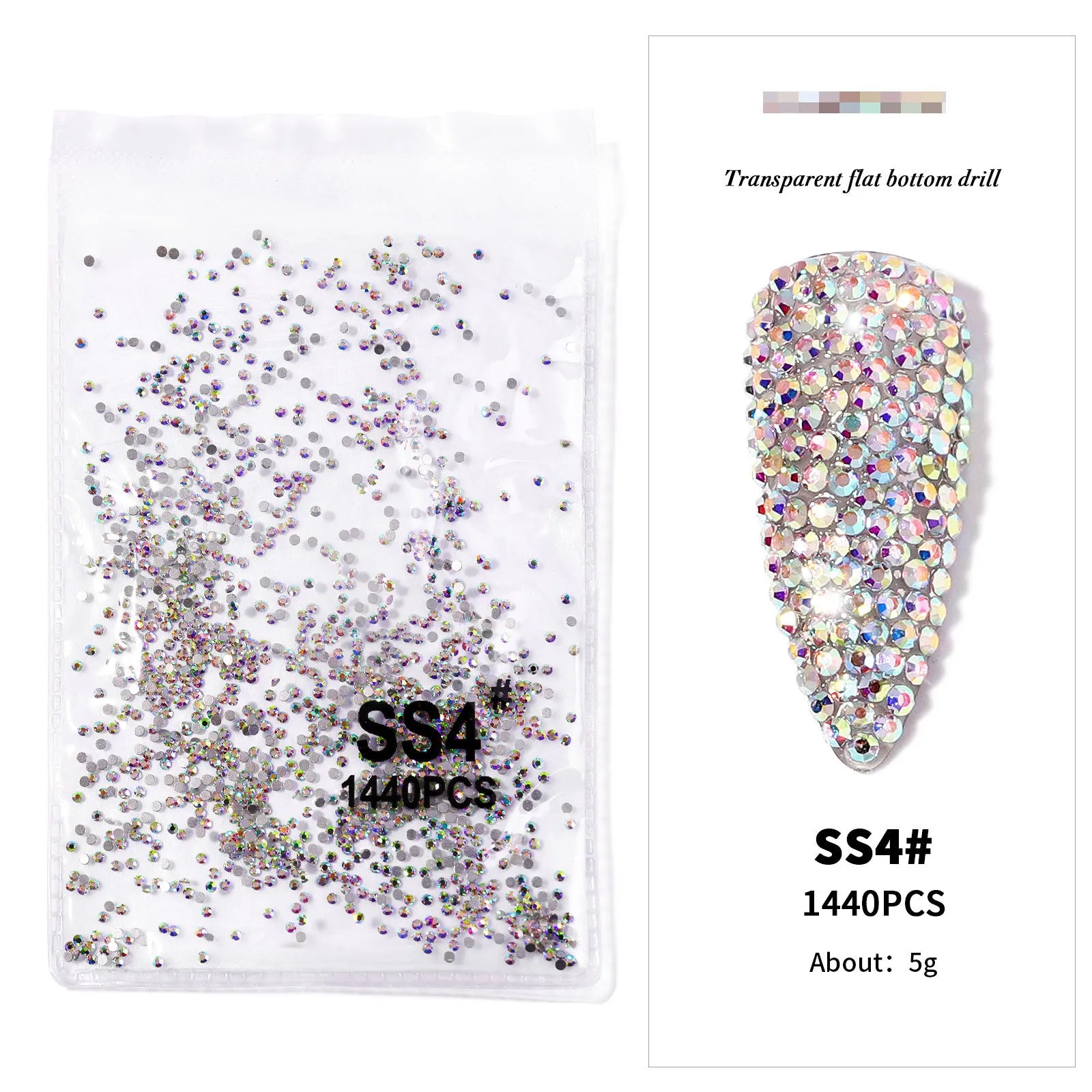 AB/Clear 1 Bag Nail Rhinestones Sizes SS3-SS12 1440 pcs Nail Art Decoration Flatback Gla detail view
