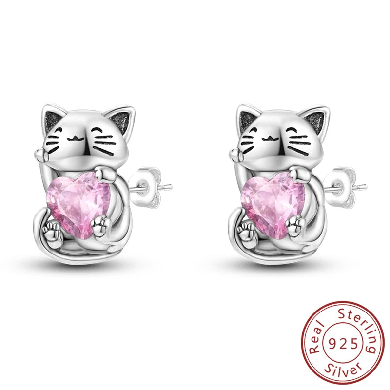 925 Stainless Steel Stud Earrings For Women Girls Simple Flower Bow Star Moon Zirco additional angle