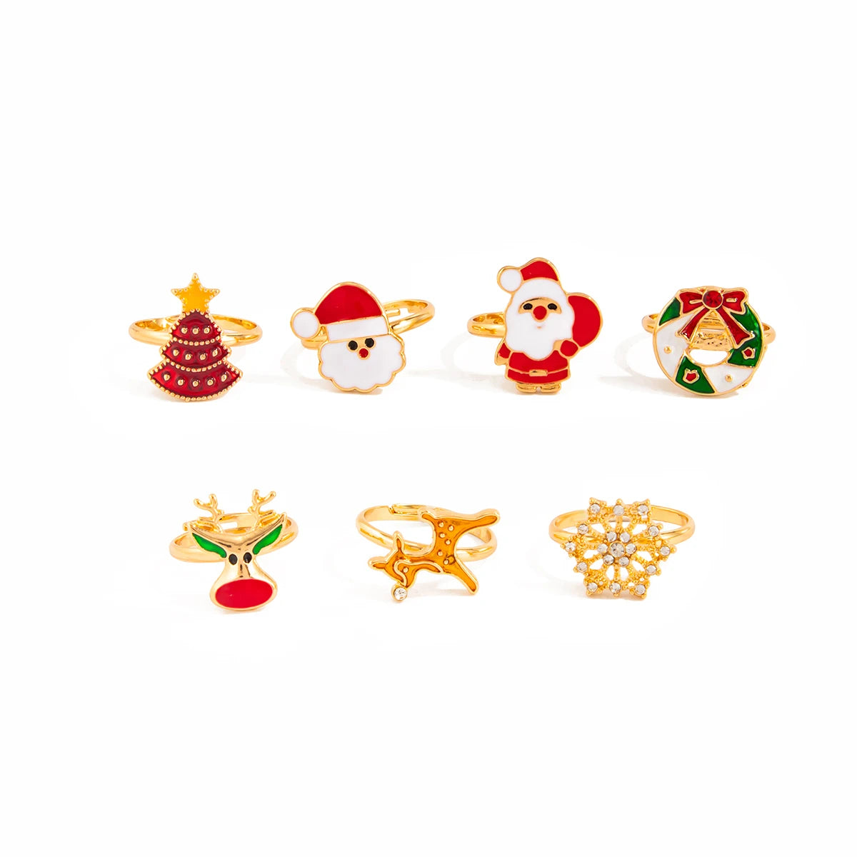 Rhinestone Snowflake Christmas Tree Knuckle Rings Set additional angle