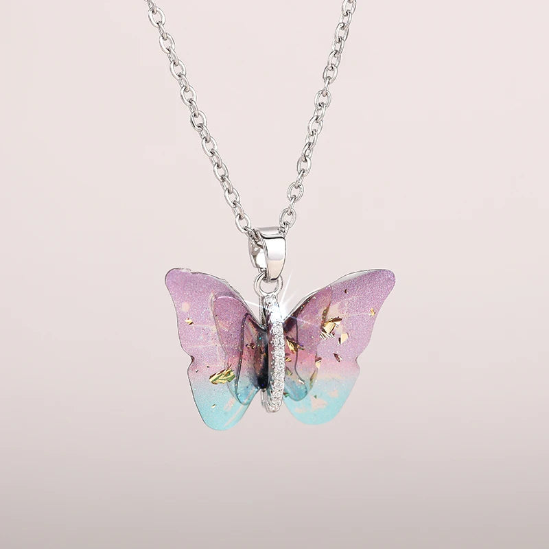 Huitan Aesthetic Butterfly Pendant Necklace for Women Silver Color/Gold Color Inlai additional angle