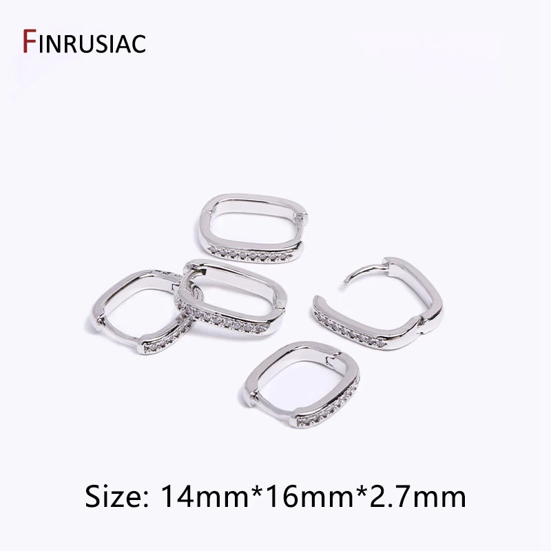 Gold Plated Brass Simple Hoop Earrings High Quality Women Earrings, Inlaid Zircon Tren close-up view