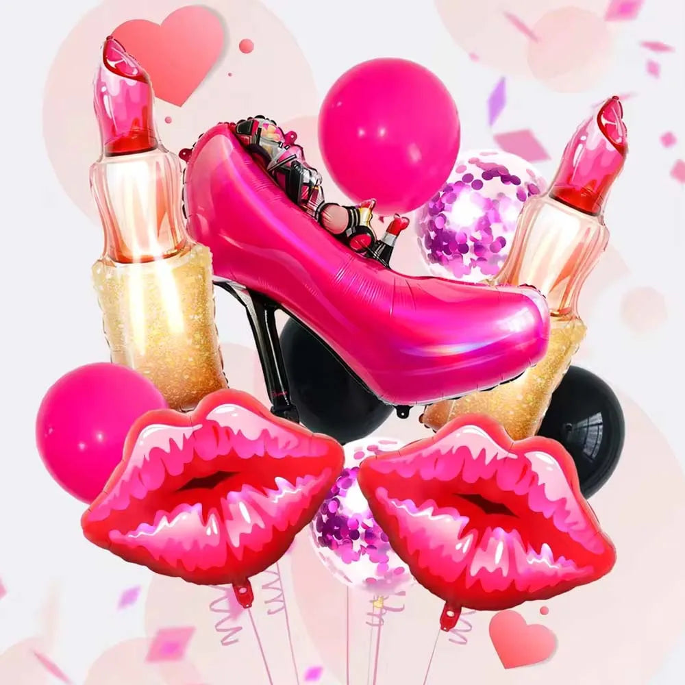 11pcs Love Foil Balloon Set | Red Lipstick Shape Anniversary Wedding Party Decoration