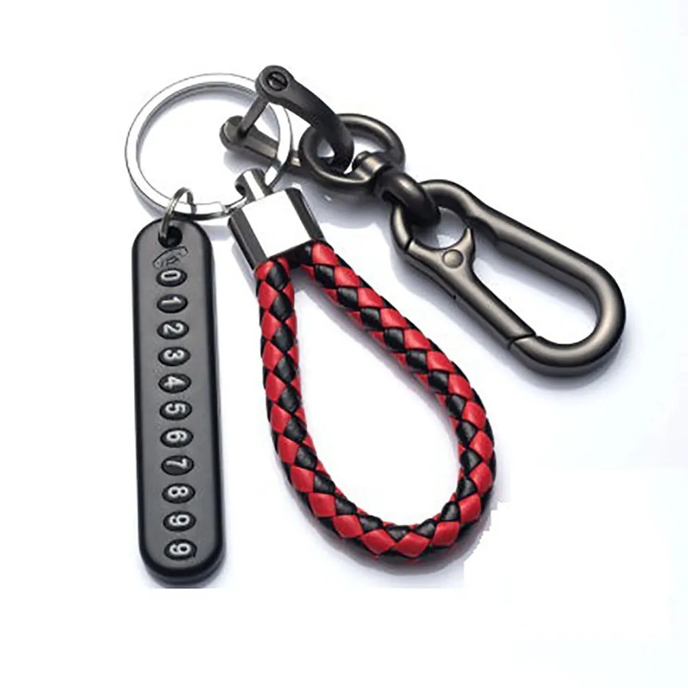Trendy DIY Mobile Phone Number Plate Pendant Keychain for Men Punk Simple Woven Leath alternate view