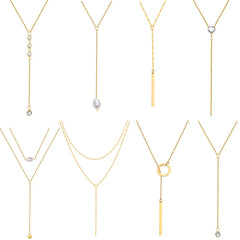 Drop Y Lariat Necklace with Bar Pendant, Stainless Steel Long Chain, Womens Necklaces alternate view