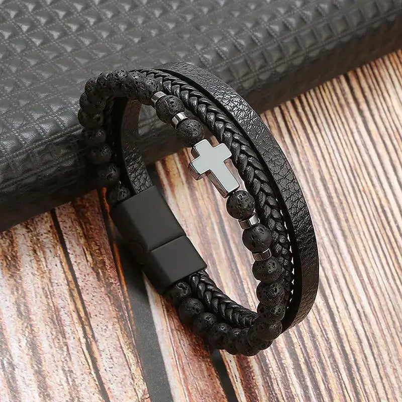 Classic Men's Leather Bracelet New Style Hand-woven Multi-layer Combination Accessory alternate view