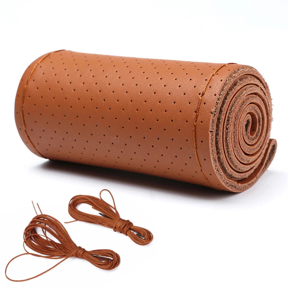 Leather Car Steering Wheel Cover Car Braid On The Steering Wheel 38 CM DIY Universal Aut detail view