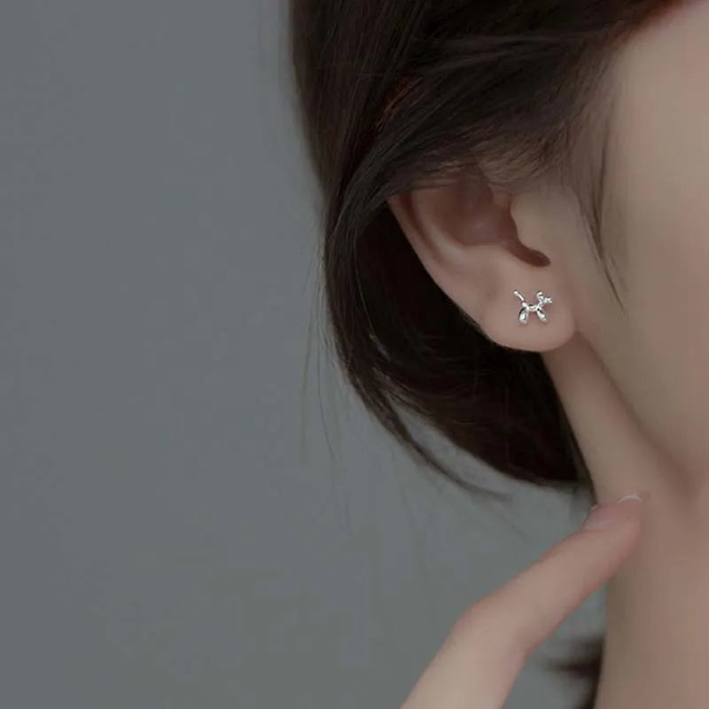 925 Sterling Silver Balloon Dog Stud Earrings | Fashion Animal Jewelry for Women Girl lifestyle view