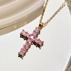 New Fashion Necklaces Female Pendants Gold Multi Color Crystal Jesus Cross Pendant Fo alternate view