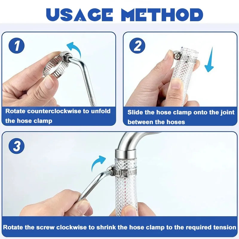 Adjustable Stainless Steel Screw Band Hose Clamps | Multi-Purpose Pipe Fasteners for A close-up view