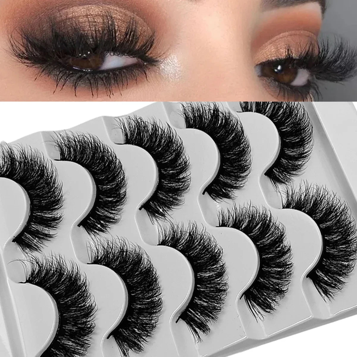 5 Pairs Fluffy Thick Lashes Russian Strip Lashes Faux Mink Fluffy 3D Fake Lashes Makeup Messy False