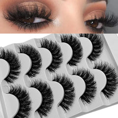 5 Pairs Fluffy Thick Lashes Russian Strip Lashes Faux Mink Fluffy 3D Fake Lashes Makeup Messy False