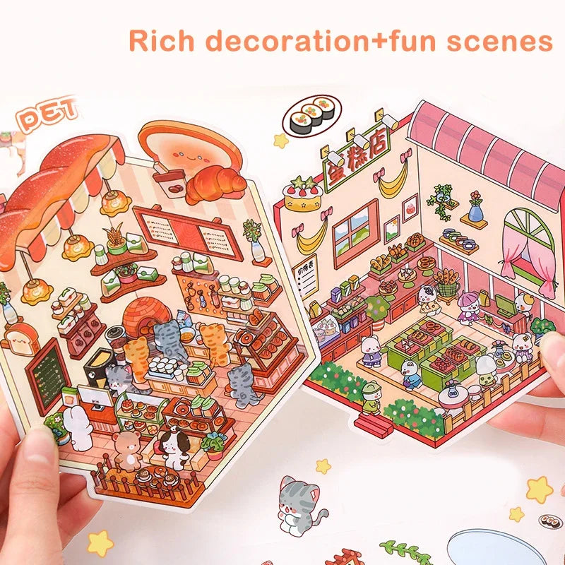 3D Simulation Cabin Stickers Set | Creative Cartoon DIY Landscape Decals for Kids