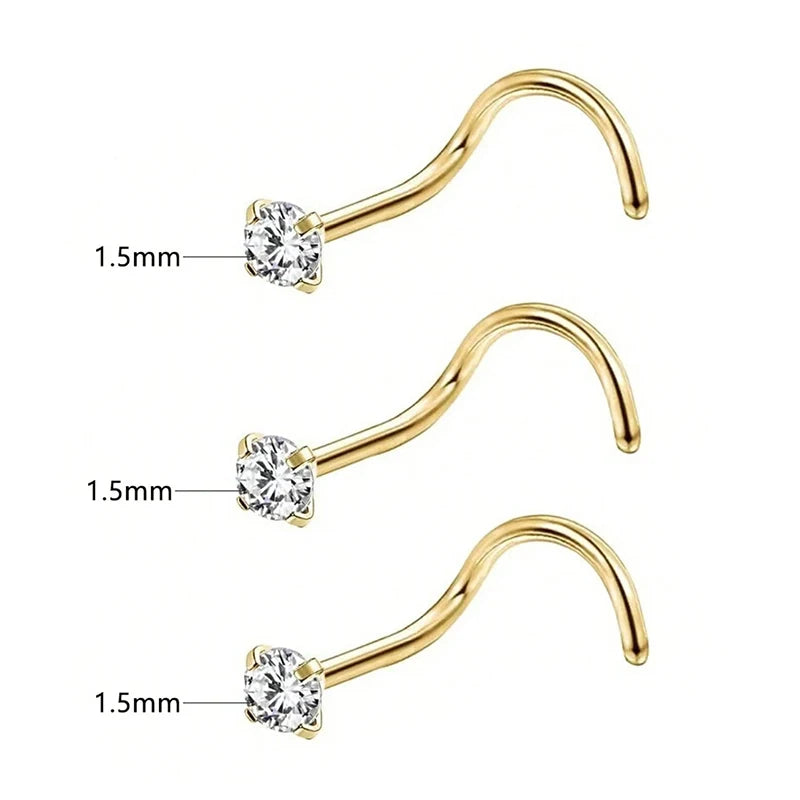 1/3/5Pcs Minimalist Curved Bar Nose Studs Stainless Steel CZ Inlaid Nose Piercing Jew alternate view