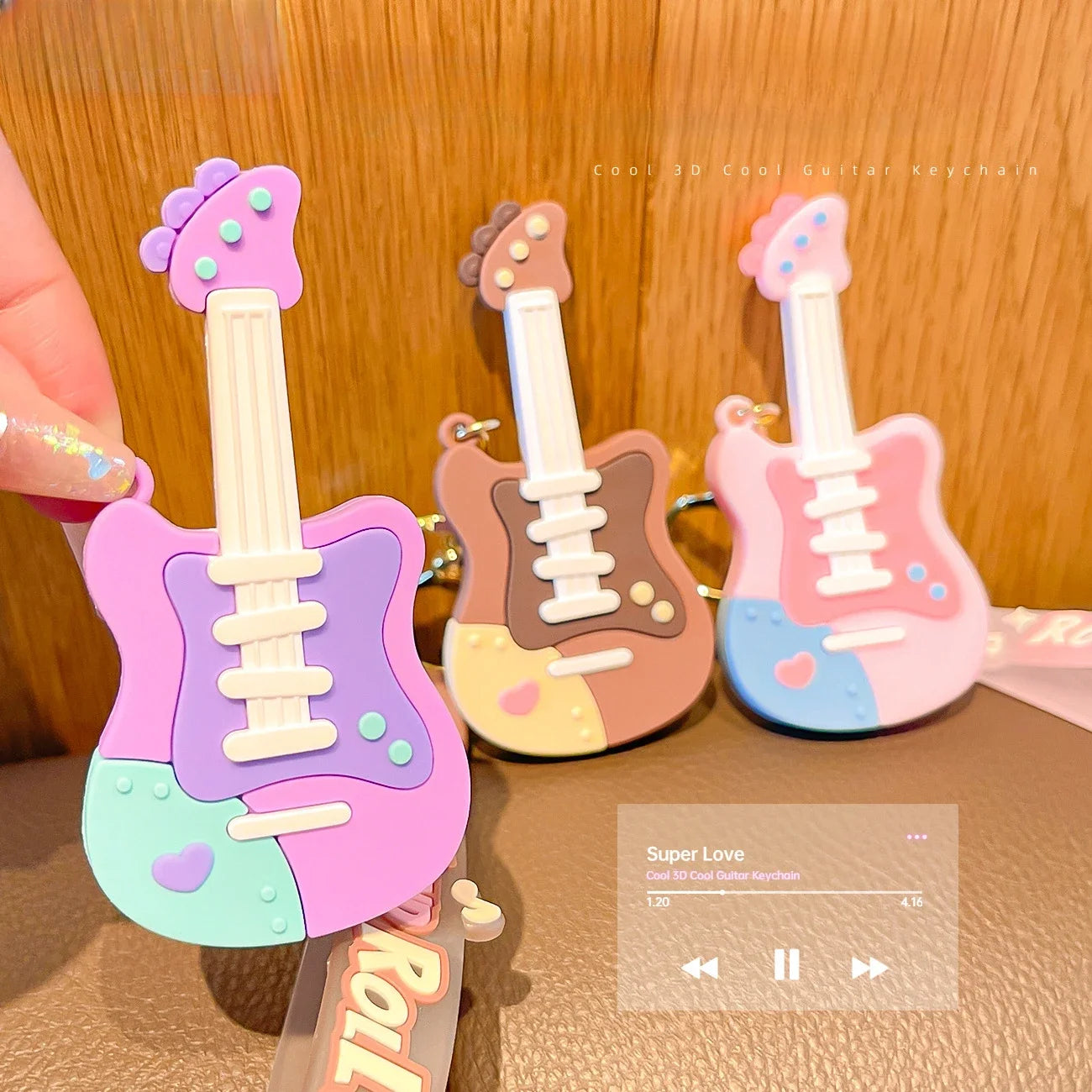 Creative Guitar Keychain | Cool Car Pendant for Music Lovers close-up view