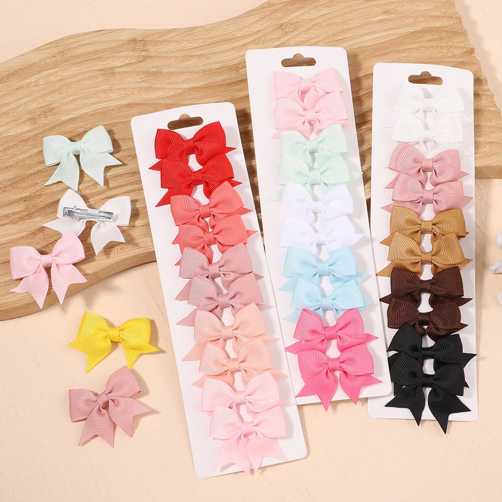 10Pcs/Set Solid Color Kids Bows Hair Clips for Baby Girls Handmade Ribbon Bowknot Hai lifestyle view