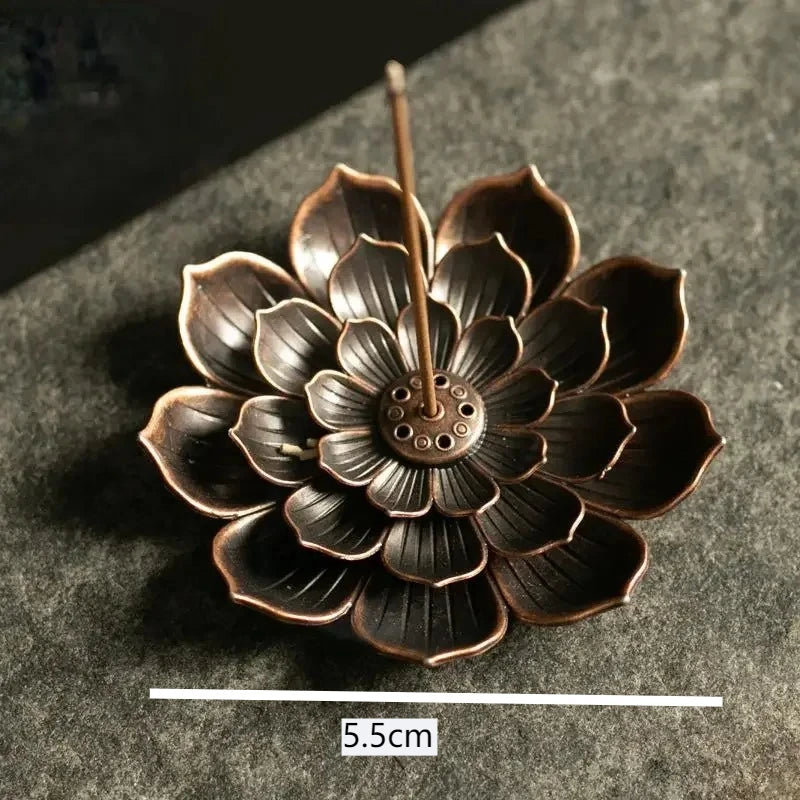 Lotus Incense Burner Stick Holder | Alloy Buddhism Meditation Decor detail view