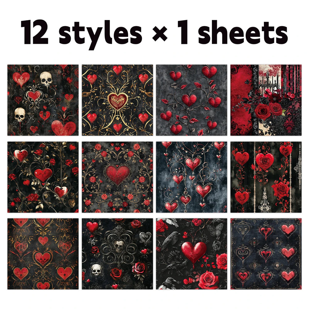 12pcs Gothic Love Themes Decor Paper | Valentine's Day Gift Wrapping & Scrapbooking additional angle