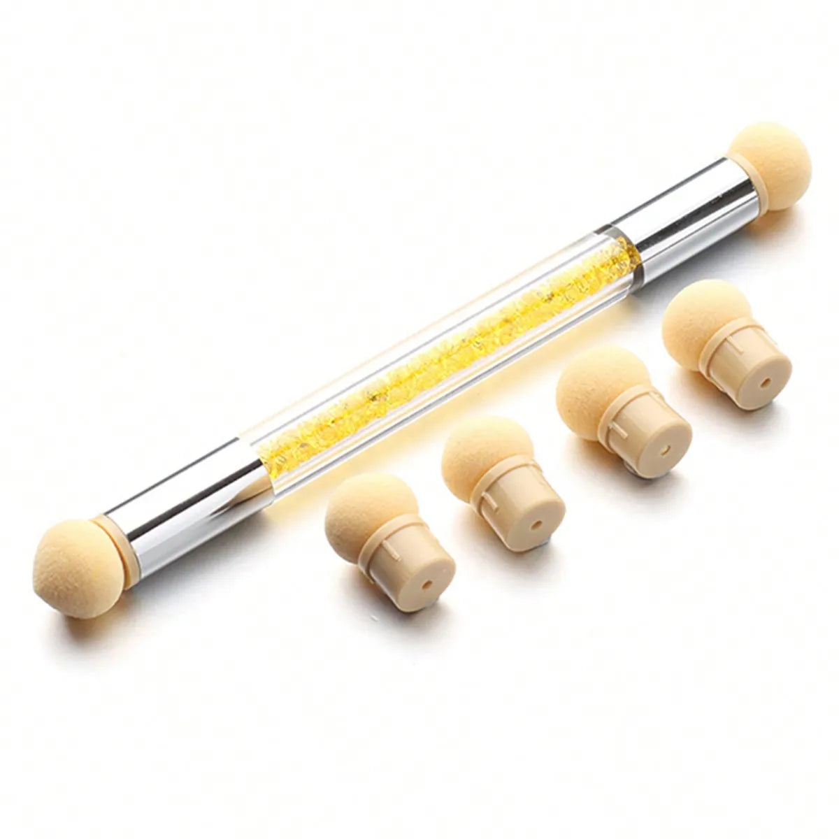 Double-ended Gradient Shading Pen Dotting Brush Head Sponge Rhinestone Handle Nail Art close-up view