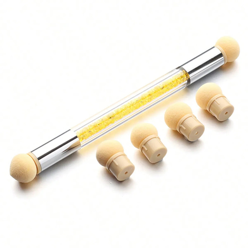 Double-ended Gradient Shading Pen Dotting Brush Head Sponge Rhinestone Handle Nail Art close-up view