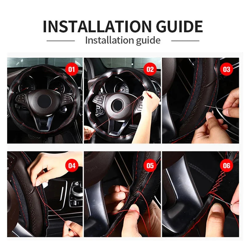 Genuine Leather Steering Wheel Cover, Anti Scratch, 15 Inch additional angle