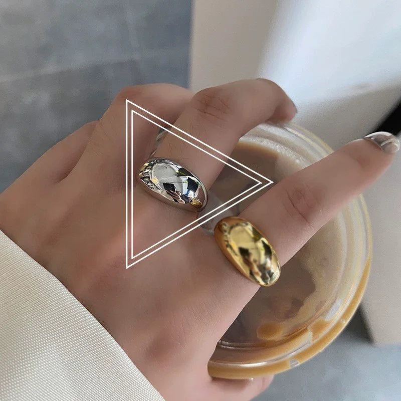 VENTFILLE 925 Sterling Silber gewölbter, breiter geometrischer Punk-Ring | Asymmetrischer Cocktail-Schmuck