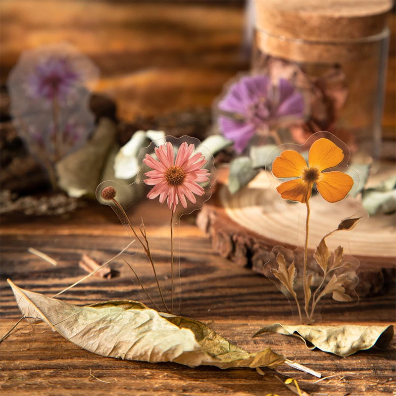 Journal GO 50pcs Dried Flower Collection PET Stickers Decorative Handmade Scrapbooking Material Diary Album Craft Card DIY Label