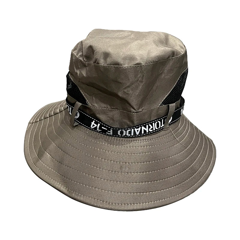 Windproof Men Outdoor Hat | Wide Brim Flat Top Fisherman Hat with Letter Print and additional angle