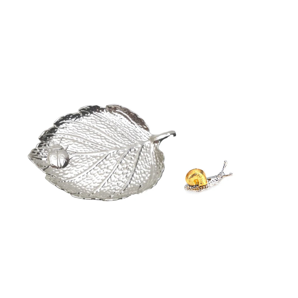 Leaf Snail Incense Burner | Antique Metal Incense Plate for Living Room detail view