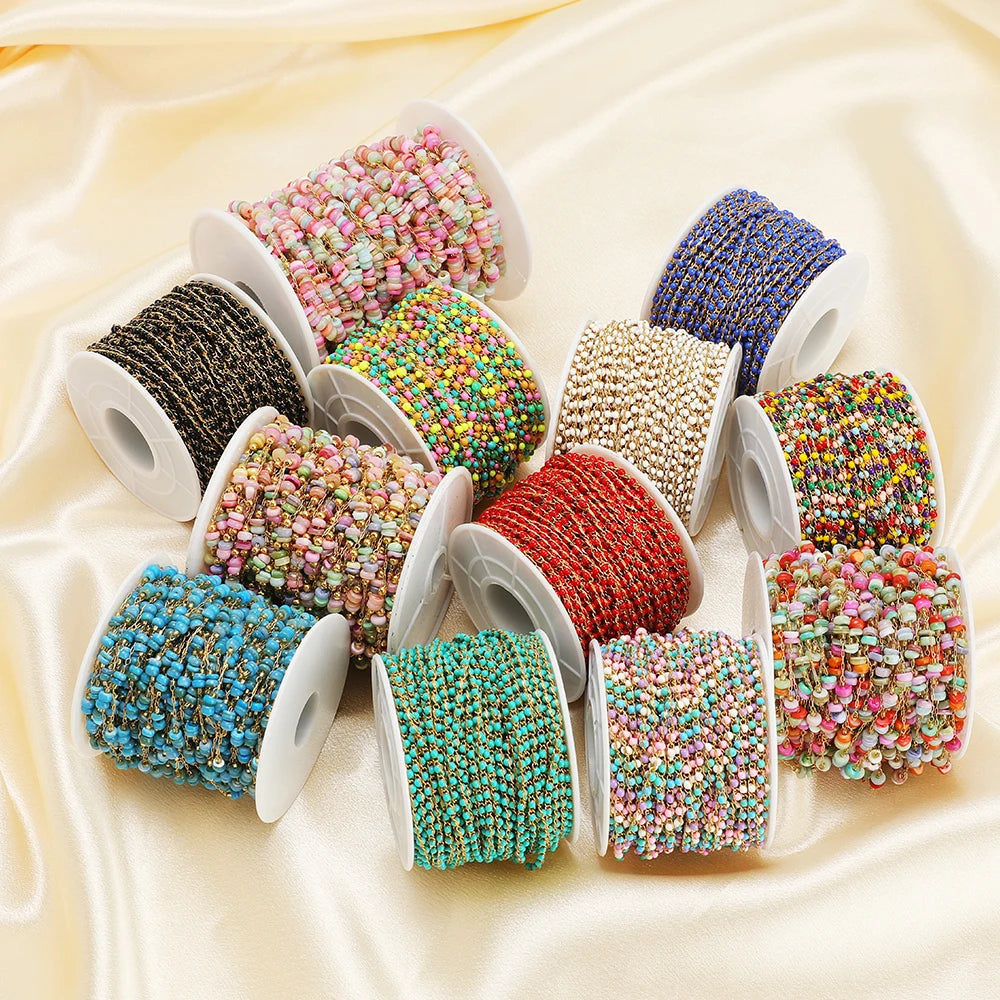 1 Meter Stainless Steel Enamel Beads Chain | DIY Jewelry Making Supplies lifestyle view