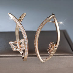 Elegant Female White Stone Skeleton Butterfly Hoop Earrings Trendy Fashion Rose Gold Col detail view