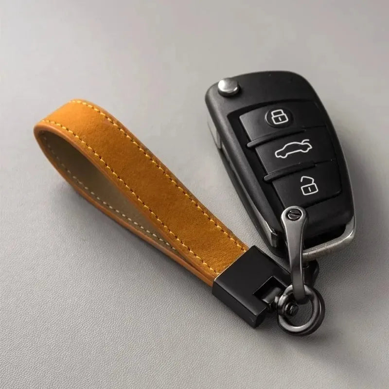 Luxury Genuine Leather Car Keychain | Pure Color Key Ring with Metal Buckle alternate view