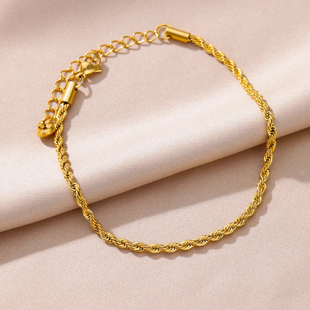 Stainless Steel Chain Anklets for Women Accessories Gold Color Ankle Bracelet Waterpro close-up view
