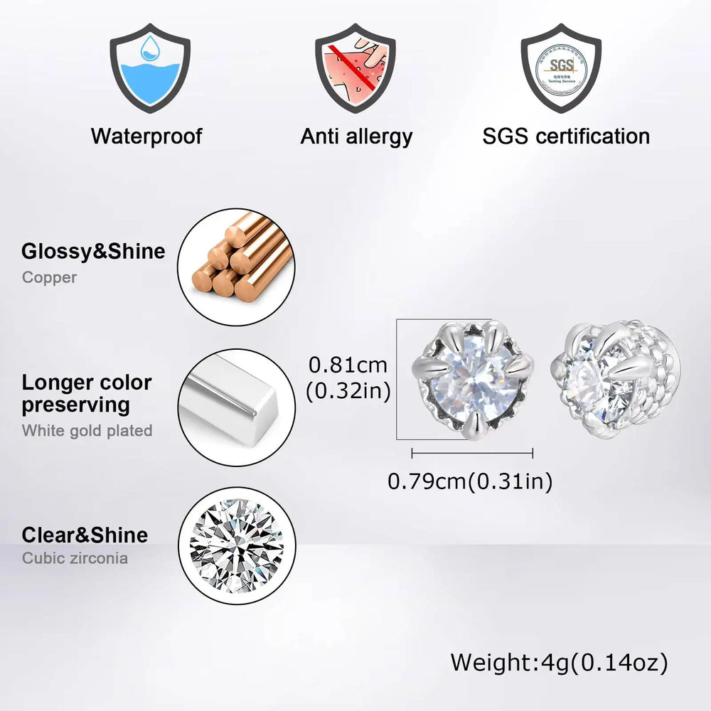 Vnox Magnetic Clip Earrings Non Piercing, Hip Hop Zircon Studs for Men Women, Fashion Sl detail view