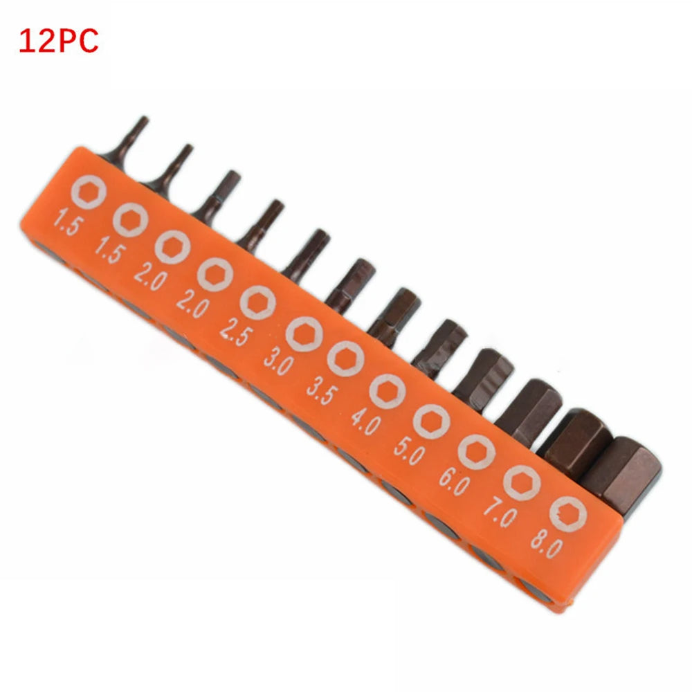 12/24pc Hex Screwdriver Bit Set | Alloy Steel Magnetic 25mm 1/4in Hex Shank Bit Set additional angle