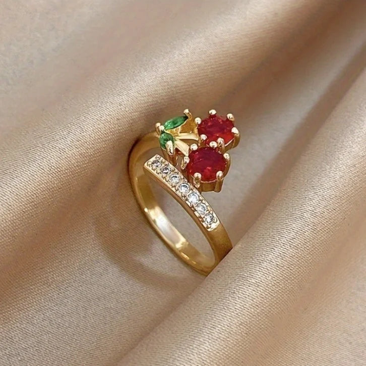 Punk Gothic Red Rose Ring Adjustable Hollow Rings for Women Witch Pagan Vintage Creat alternate view
