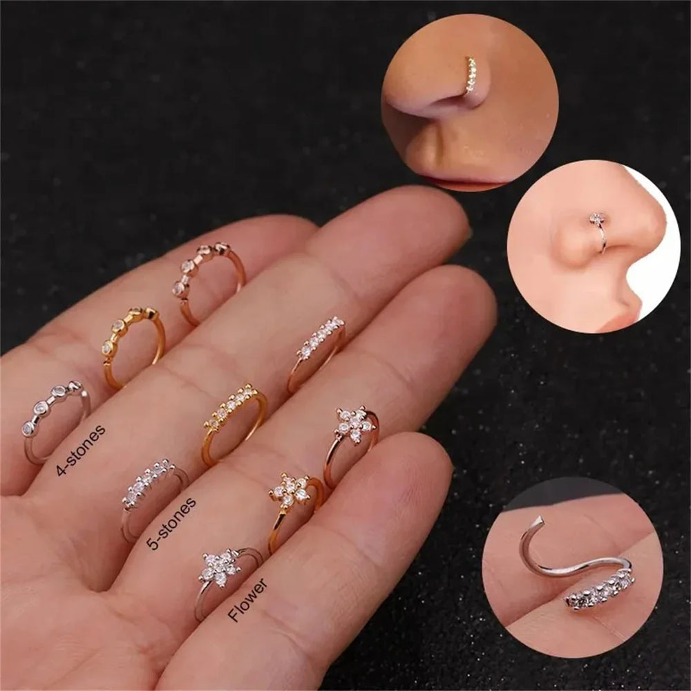 EVISPOL 3Pcs Fashion Zirconia Nose Rings for Women Adjustable Flower Hoop Rings Tragu lifestyle view