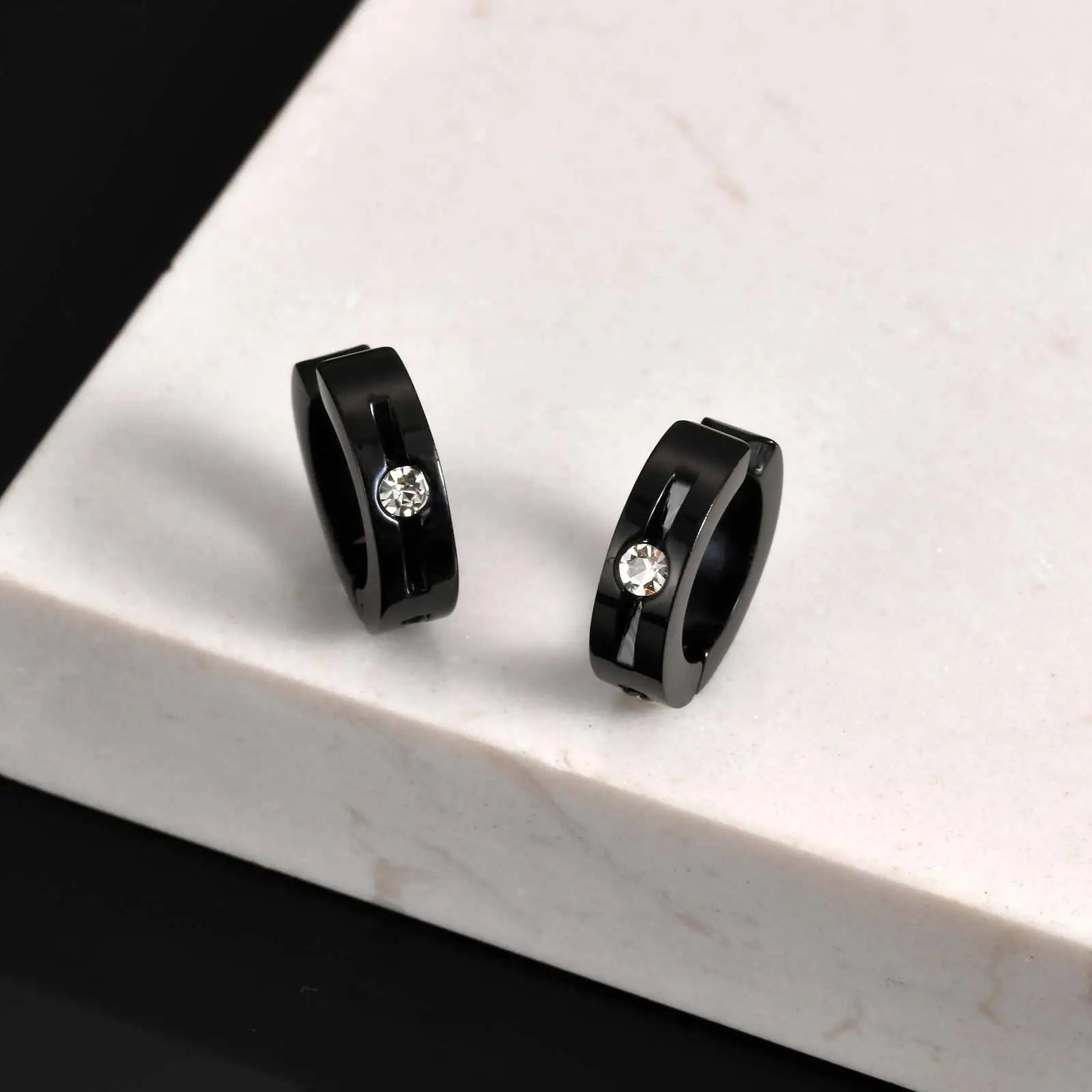 Vnox Stainless Steel Zircon Ear Clip Black 3.8*13.4mm, Anti Allergy Non Piercing Earr lifestyle view