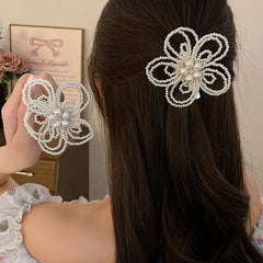 New Vintage Rhinestone Pearl Flower Hair Clip Fashion Versatile Back Head Duckbill Clip High Grade Hair Accessories For Women